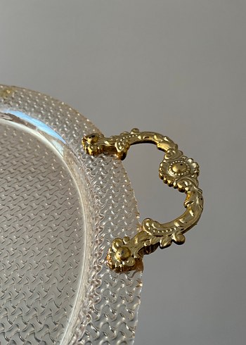 Altın Desenli Kulplu Tepsi cam - Görsel 4