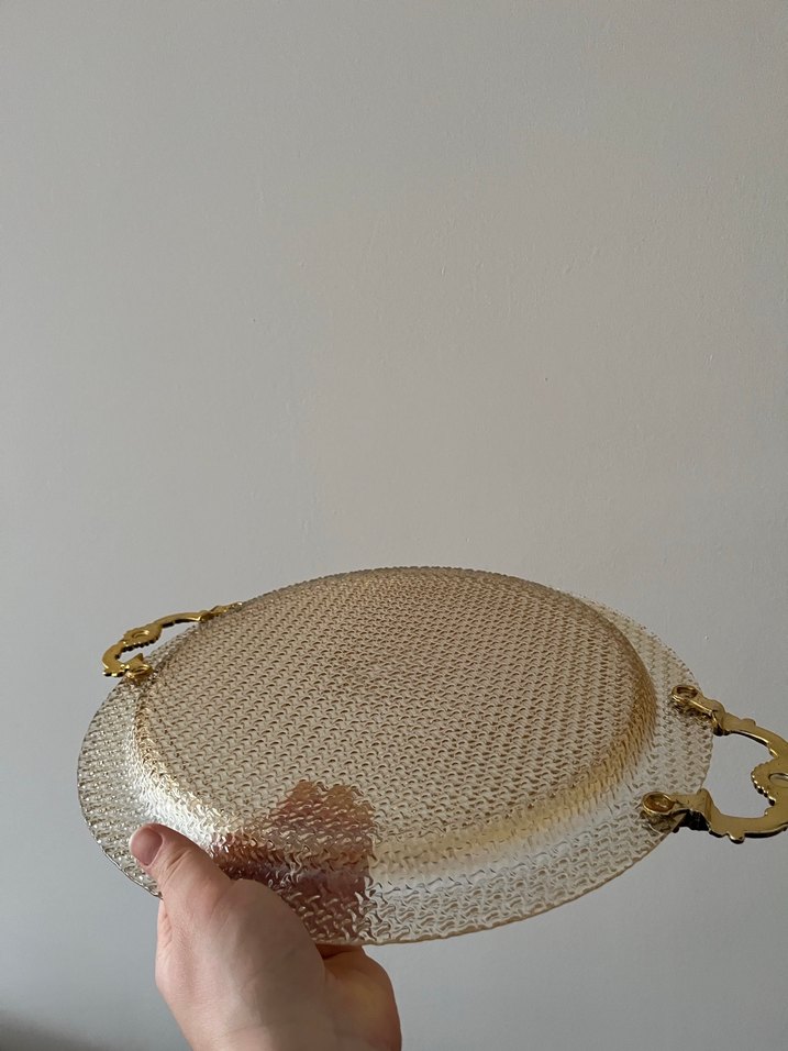 Altın Desenli Kulplu Tepsi cam - Görsel 5