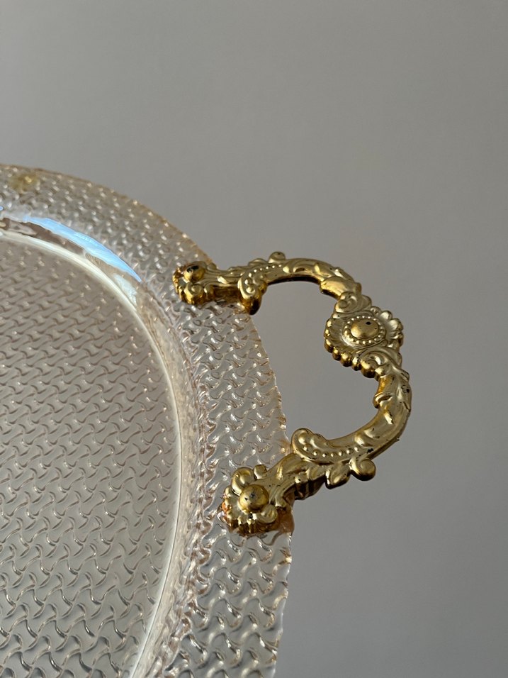 Altın Desenli Kulplu Tepsi cam - Görsel 4