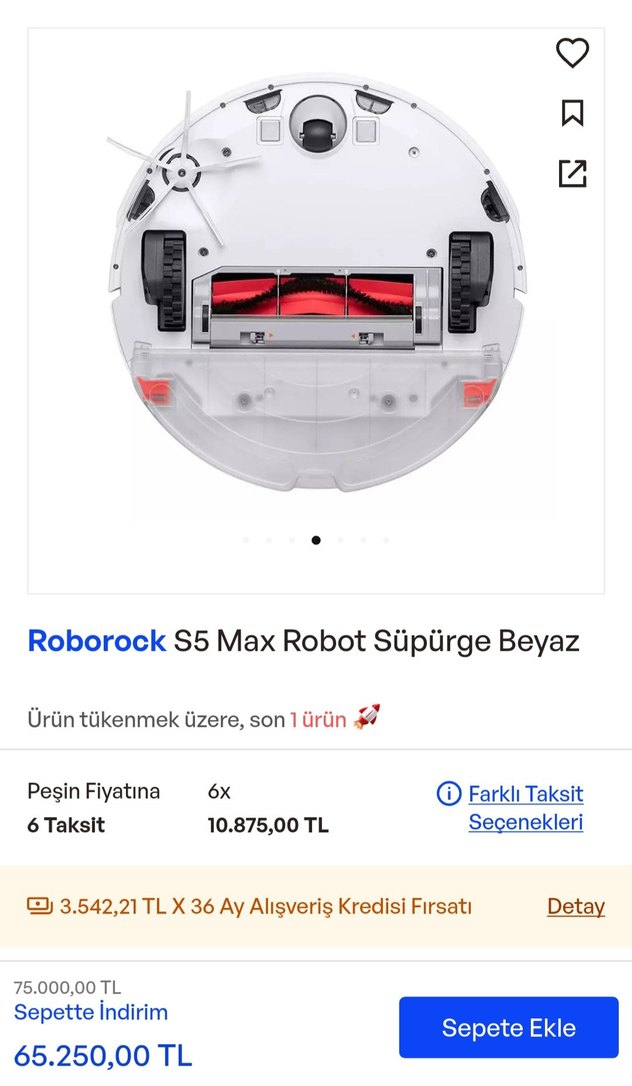 Roborock S5 Max Beyaz Robot Süpürge/aynı anda sil süpür - Görsel 2