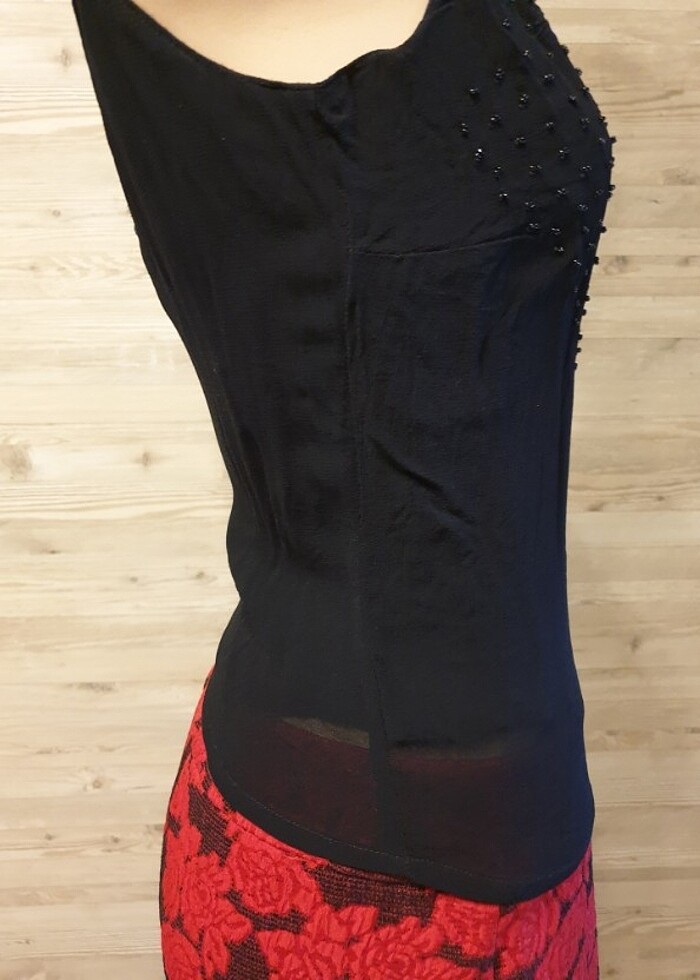 H&M Siyah boncuklu askılı bluz M - Görsel 3