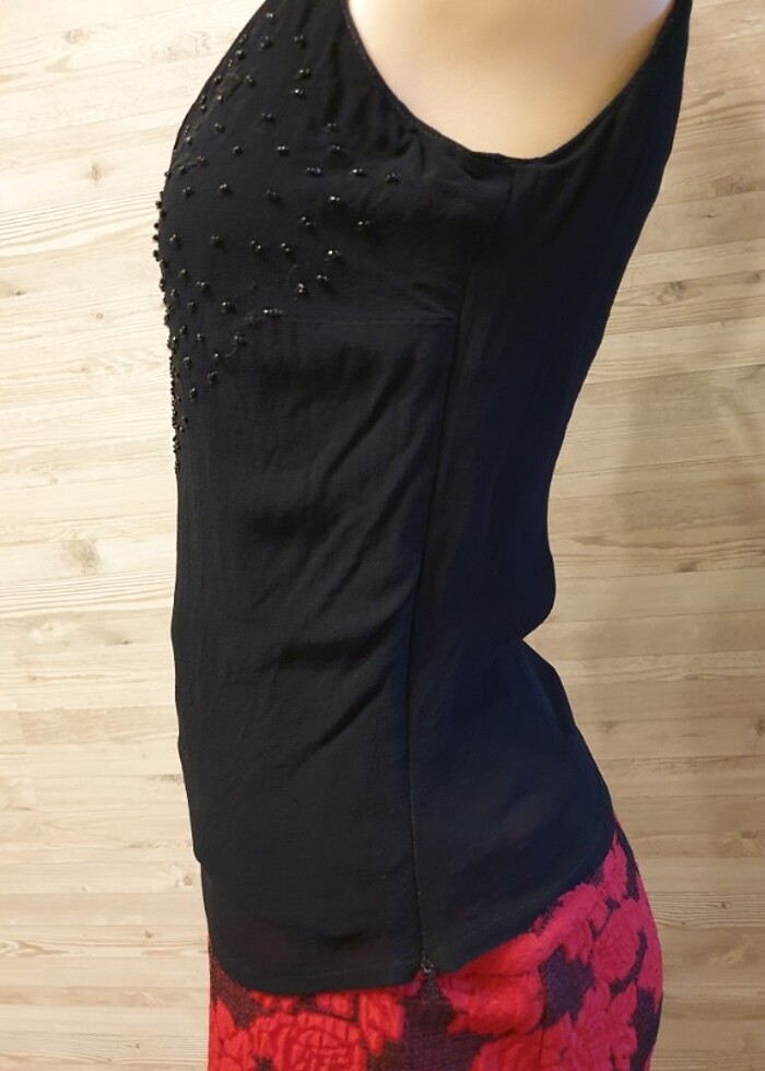 H&M Siyah boncuklu askılı bluz M - Görsel 4