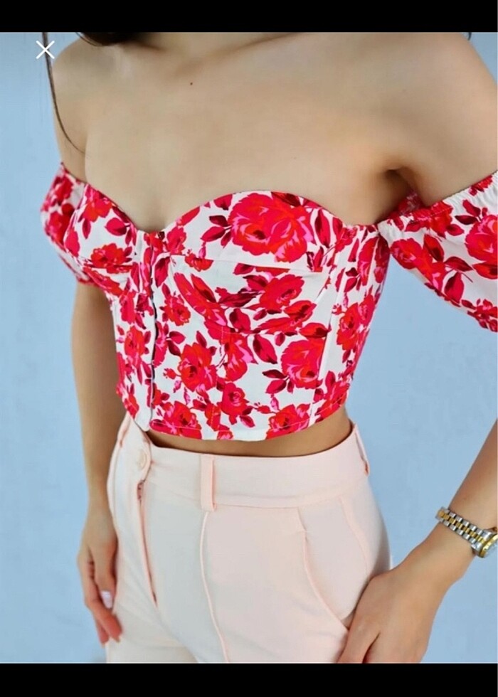 Bluz straplez bluz çiçekli bluz büstiyer - Görsel 2