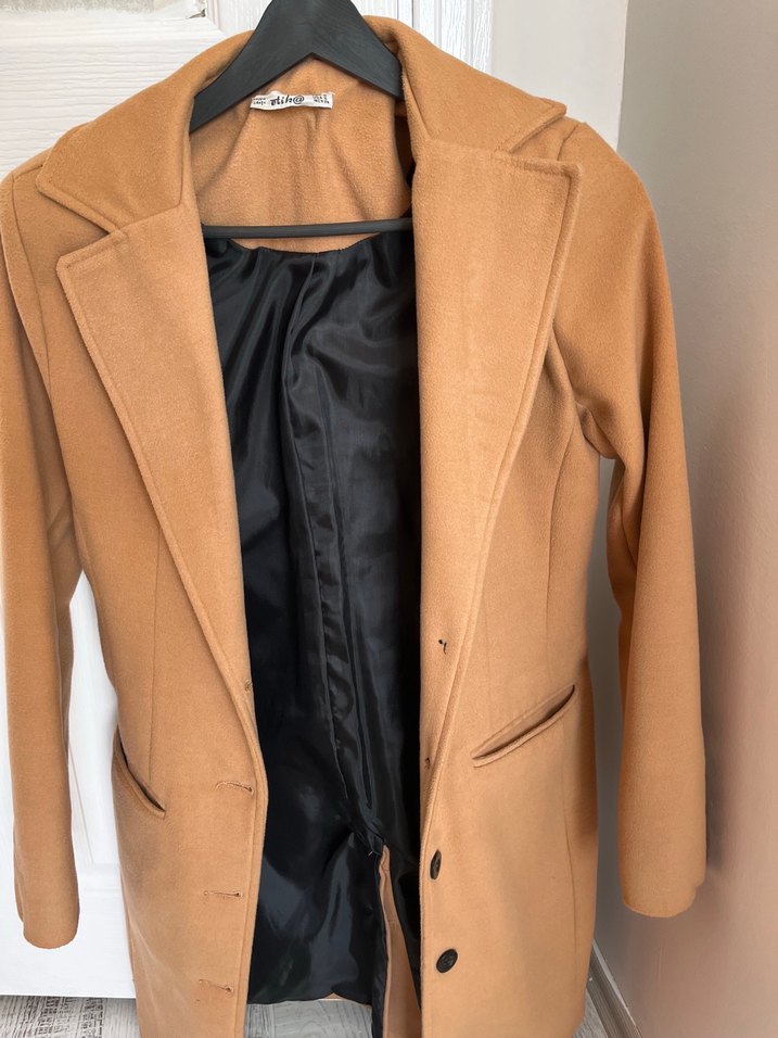 Bej Süet Midi Kadın Kaban - Görsel 2