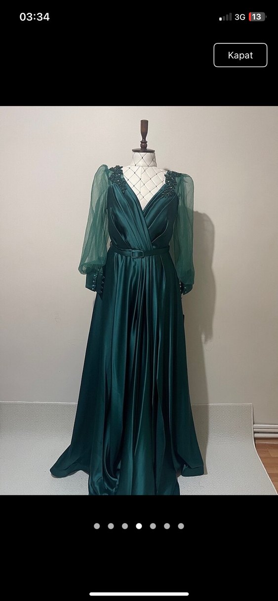 Yeşil İşlemeli Uzun Abiye Elbise - Görsel 2