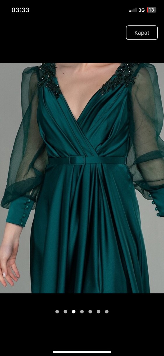 Yeşil İşlemeli Uzun Abiye Elbise - Görsel 3