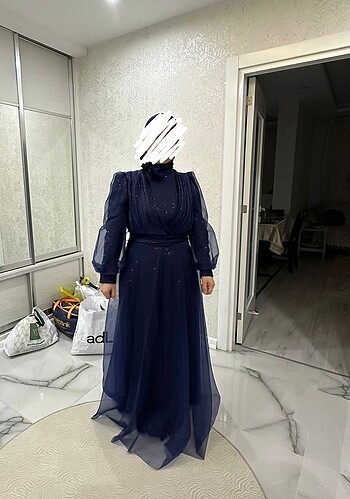 Diğer tesettür abiye lacivert simli