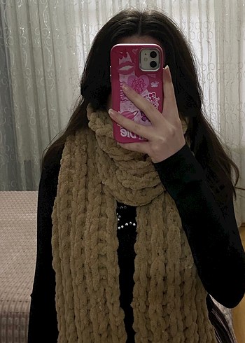 Kahverengi Puffy Örgü atkı - Görsel 2