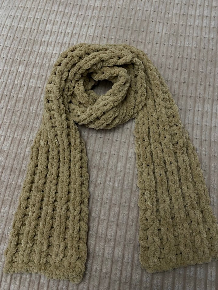 Kahverengi Puffy Örgü atkı - Görsel 3