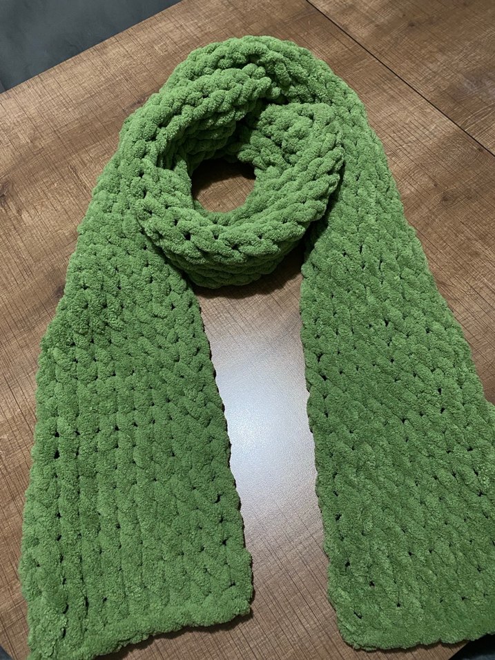 Yeşil Puffy Örgü Kadın atkı - Görsel 2