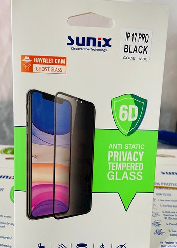 AYFON 17 PRO İÇİN HAYALET CAMSunix 6D Siyah Gizlilik Temperli