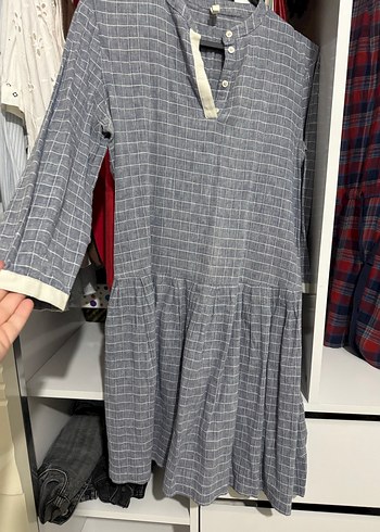s Beden gri Renk Gri Zebra Desenli Midi Denim Elbise