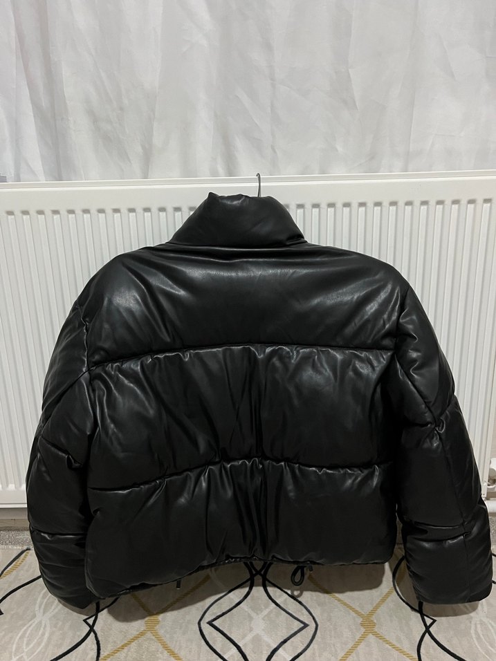 Siyah Deri Kadın Mont - Görsel 3