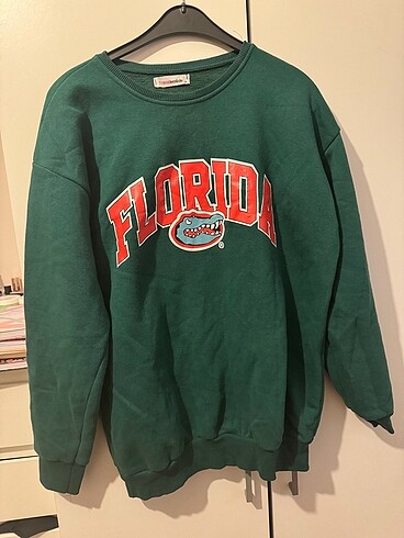 Florida Baskılı Yeşil Oversiz Sweatshirt