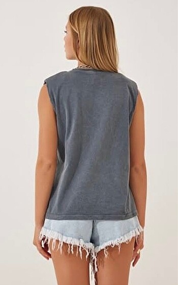 Happines Gri Vatkalı Hafif Oversize Tshirt - Görsel 3