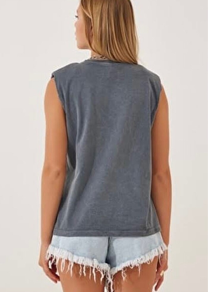 Happines Gri Vatkalı Hafif Oversize Tshirt - Görsel 3