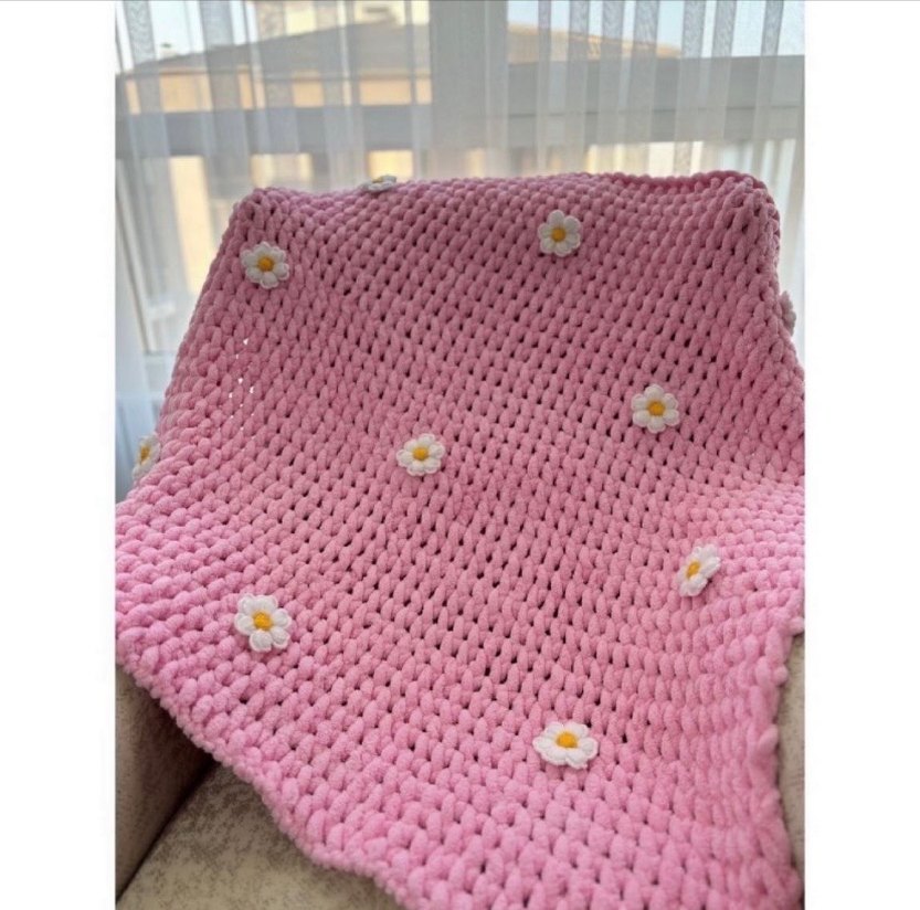 Nakışlı Mavi Örgü Çocuk Battaniyesi - Görsel 2