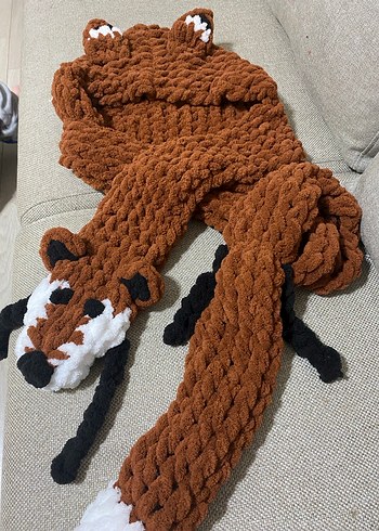 Bohem Tarzı Kahverengi Örgü Çocuk Atkı - Görsel 3