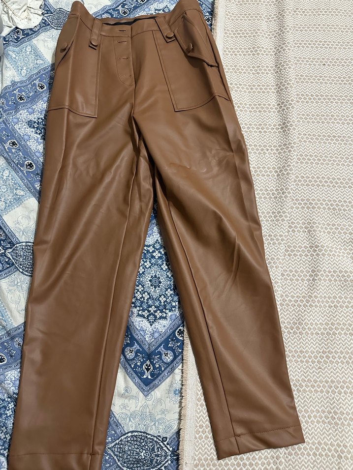 Kahverengi Deri Kadın Pantolon - Görsel 2