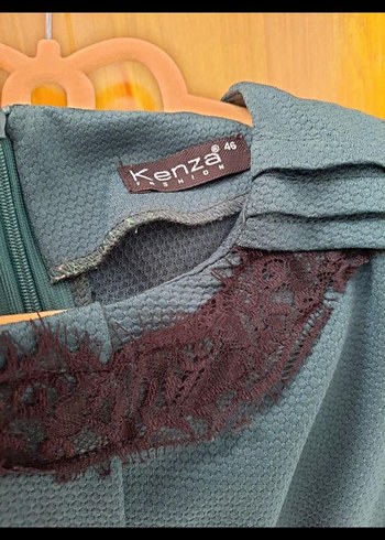 Uzun Kol Drapeli Turkuaz Elbise - Görsel 2