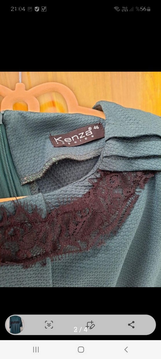 Uzun Kol Drapeli Turkuaz Elbise - Görsel 2