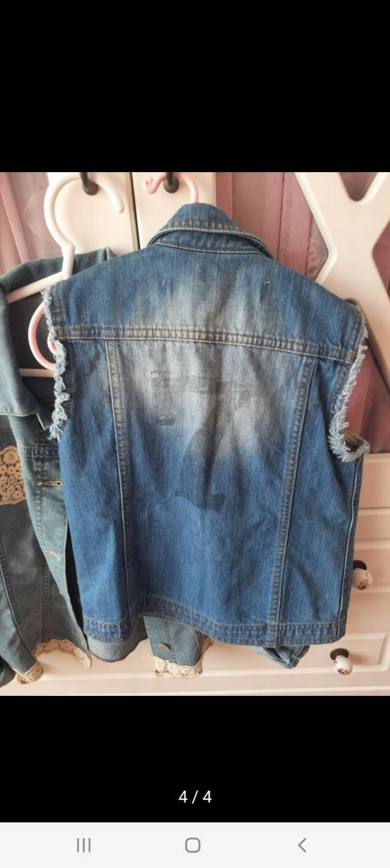 Düğmeli Kolsuz Mavi Kot Ceket - Görsel 2