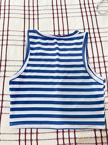 s Beden mavi cizgili crop
