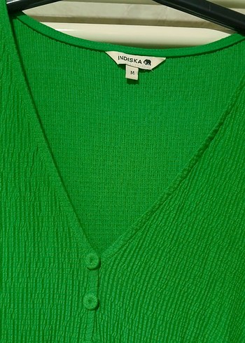 Düğmeli Yeşil Uzun Kollu Bohem Elbise - Görsel 2