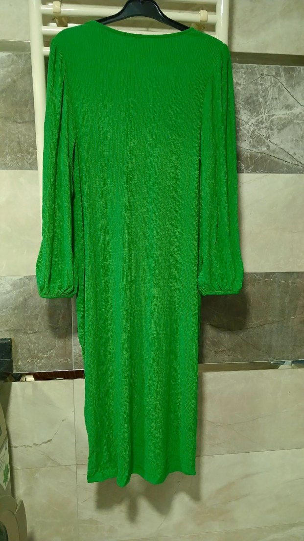 Düğmeli Yeşil Uzun Kollu Bohem Elbise - Görsel 3