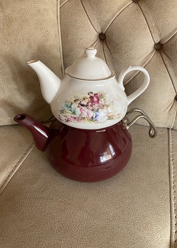 Emaye porselen çaydanlık vintage - Görsel 2