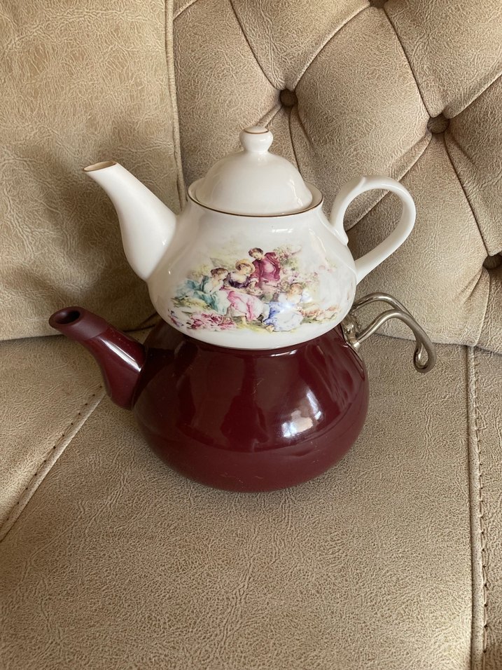 Emaye porselen çaydanlık vintage - Görsel 2