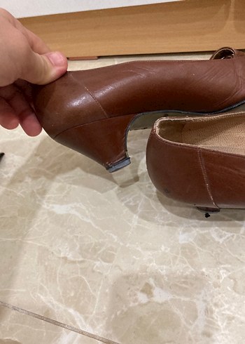 Kahverengi Deri Kadın Dolgu Topuk Ayakkabı - Görsel 3