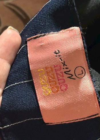 l Beden Lacivert Çizgili Pilili Mini Etek