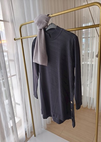 Bej Düğmeli Uzun Kollu Midi Tunik - Görsel 2