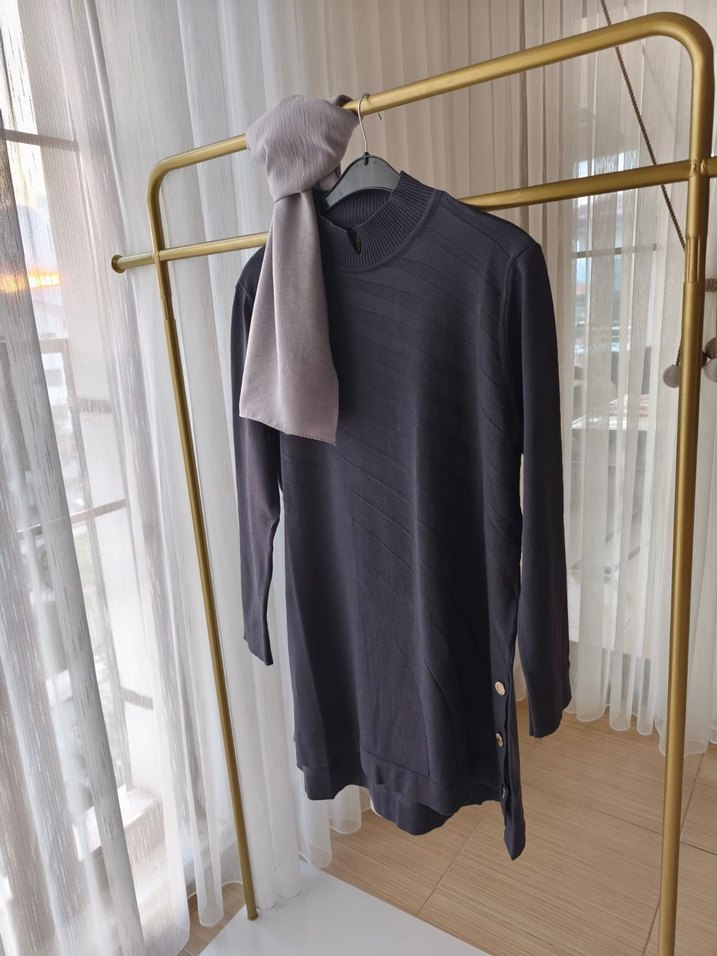 Bej Düğmeli Uzun Kollu Midi Tunik - Görsel 2