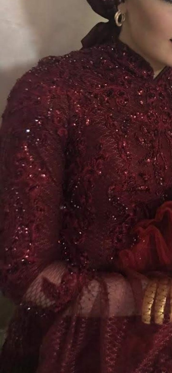 Bordo İşlemeli Uzun Abiye Elbise - Görsel 5