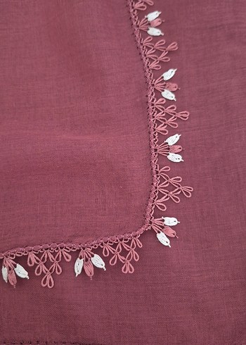 gül kurusu iğne oyası tülbent - Görsel 3