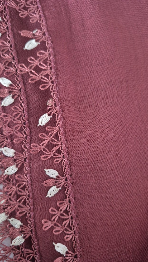 gül kurusu iğne oyası tülbent - Görsel 2