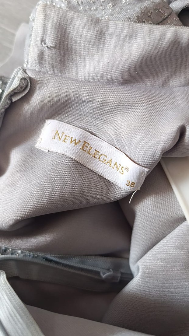 Gri Uzun Kollu Drapeli Abiye Elbise - Görsel 3