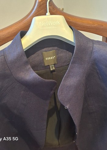 Lacivert keten Mini Kadın Blazer Ceket - Görsel 4