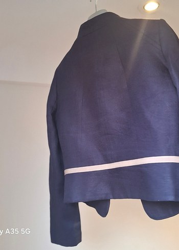 Lacivert keten Mini Kadın Blazer Ceket - Görsel 2