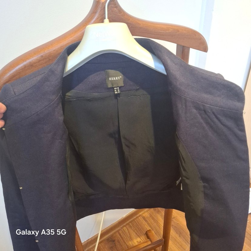 Lacivert keten Mini Kadın Blazer Ceket - Görsel 5