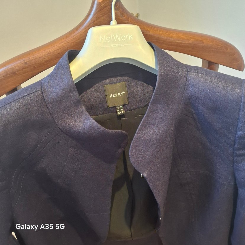 Lacivert keten Mini Kadın Blazer Ceket - Görsel 4