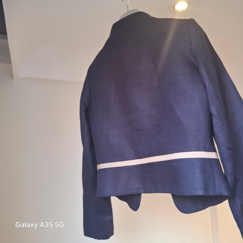 Lacivert keten Mini Kadın Blazer Ceket - Görsel 2