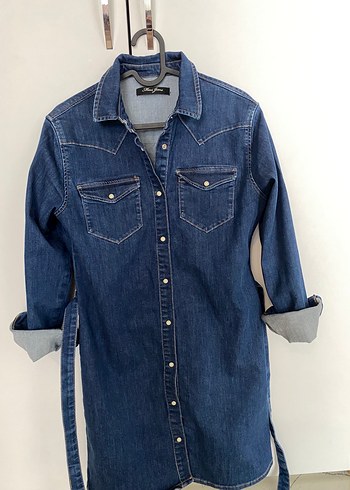 s Beden mavi Renk Düğmeli Kadın Mavi Denim Midi Ceket