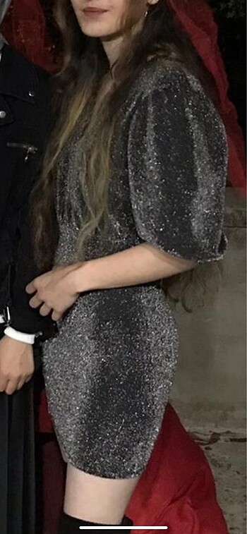 xs Beden Simli ve yaka kısa elbise