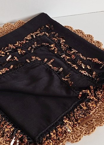 Armine Boncuk Detaylı Siyah Bohem Kadın Fular iğne oyası yazma