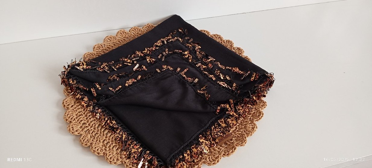 Boncuk Detaylı Siyah Bohem Kadın Fular iğne oyası yazma - Görsel 2