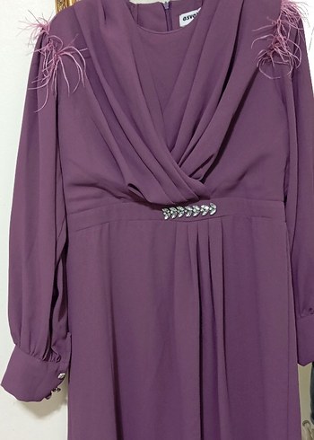 lila  Drapeli Uzun Kadın Elbise - Görsel 4