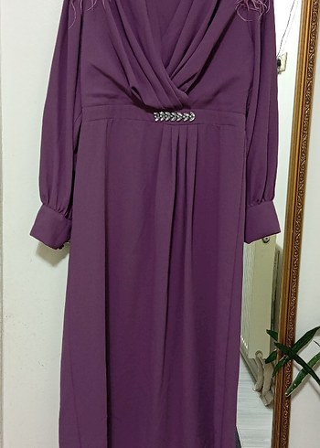 lila  Drapeli Uzun Kadın Elbise - Görsel 3